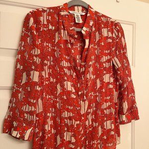 DVF Silk Orange Print Shirt